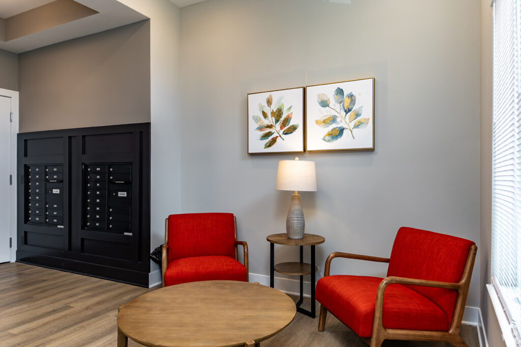 Lobby area with chairs and table