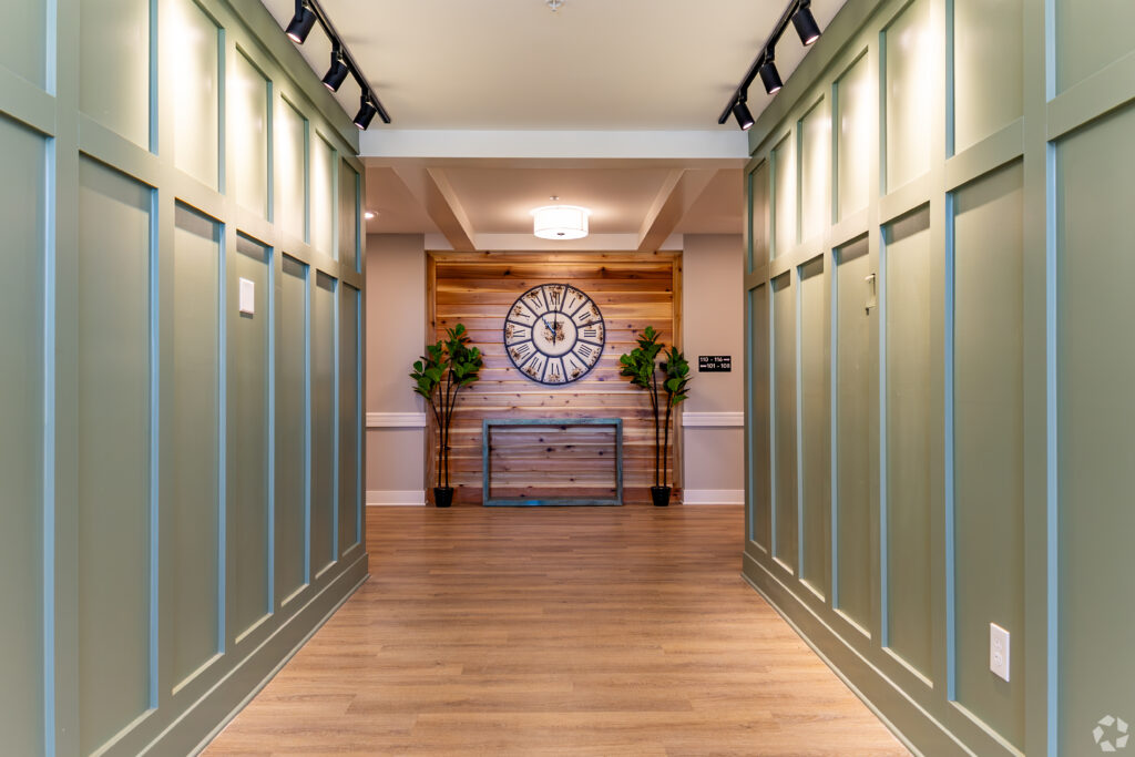 Hallway leading to clock